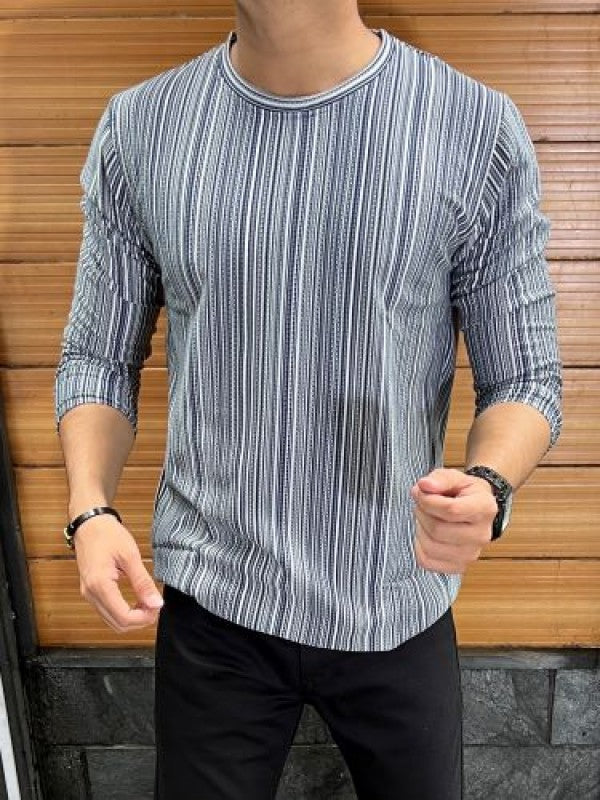Vertical Grey Jacquard Fullsleeves Tshirts