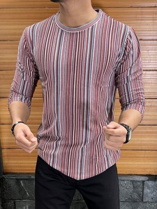 Vertical Red Jacquard Fullsleeves Tshirts
