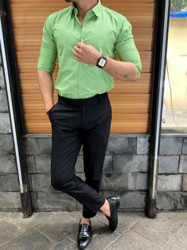 Cavalry Twill Cotton Style 2 Green Fullsleeves Shirt