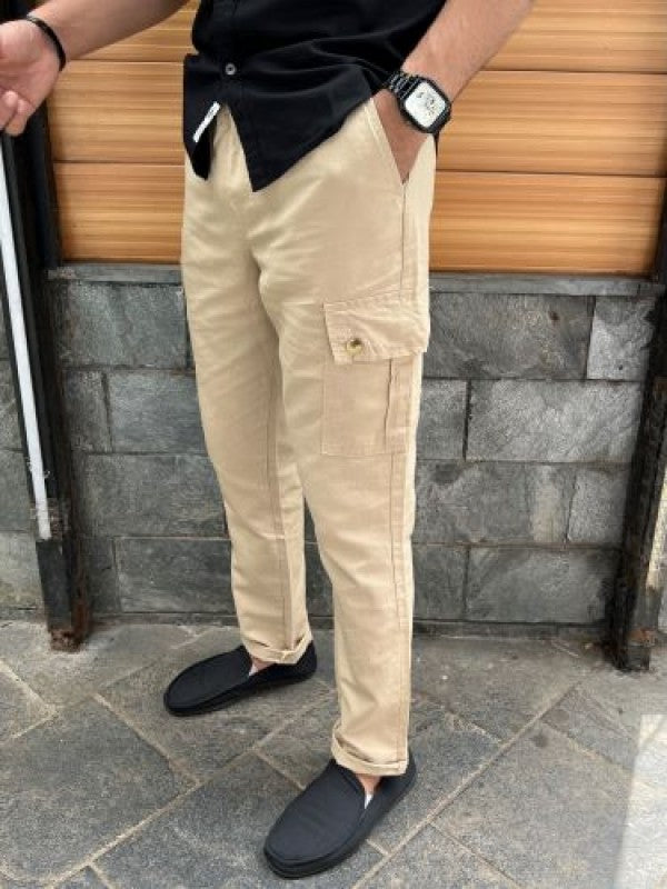 Elastic Waist Linen Khakee Cargo Pants