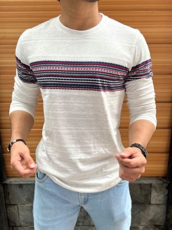 Chest Pannel White Full sleeeves Tshirt
