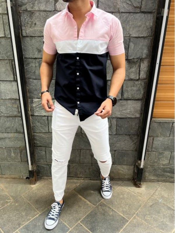Three Pannel Pink Half Shirt