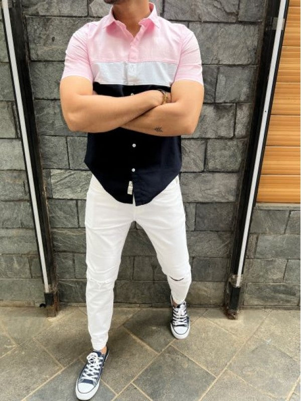 Three Pannel Pink Half Shirt