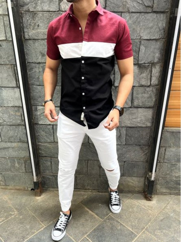 Three Pannel Maroon Half Shirt