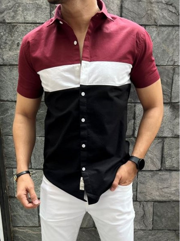 Three Pannel Maroon Half Shirt