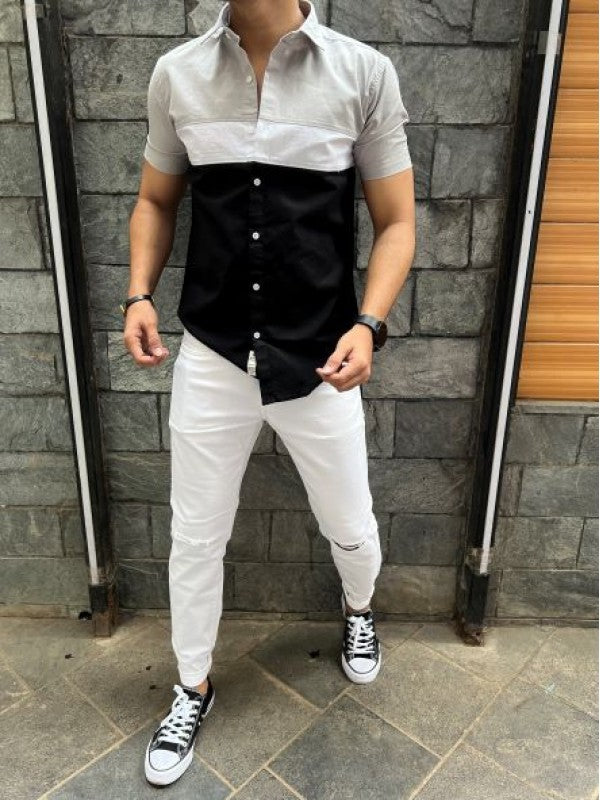 Three Pannel Grey Half Shirt