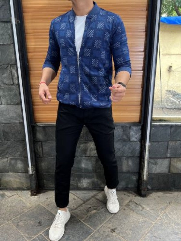 Jacquard Blue Bomber Jacket