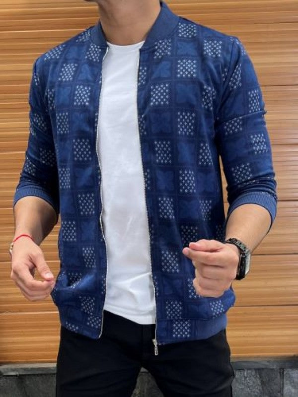 Jacquard Blue Bomber Jacket