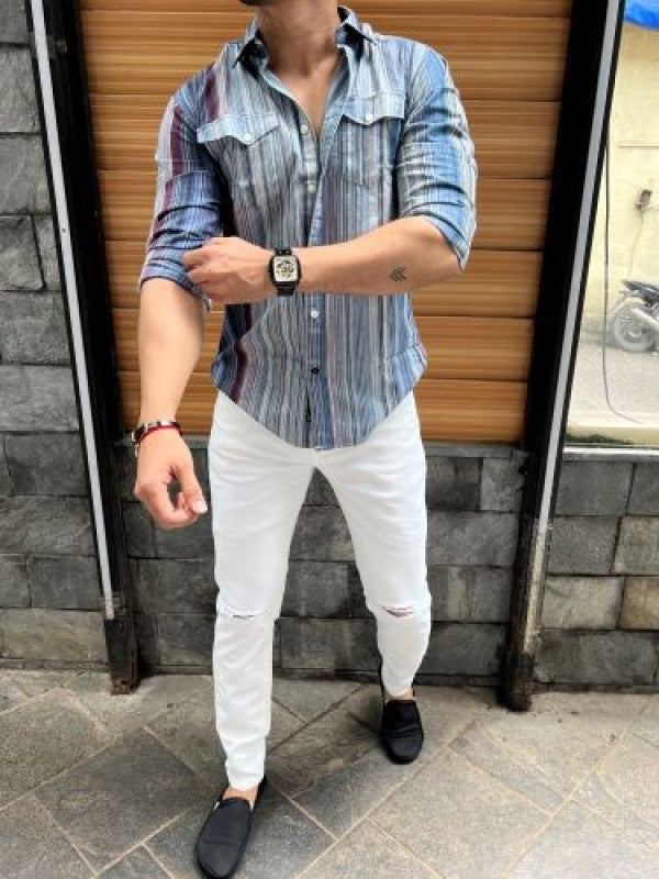 Cargo Striper Blue Fullsleeves Shirt