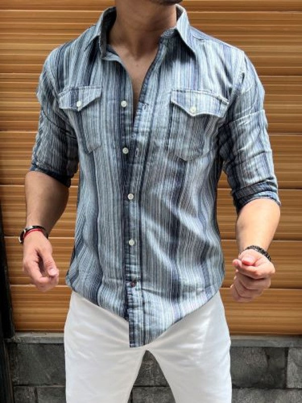 Cargo Striper Grey Fullsleeves Shirt