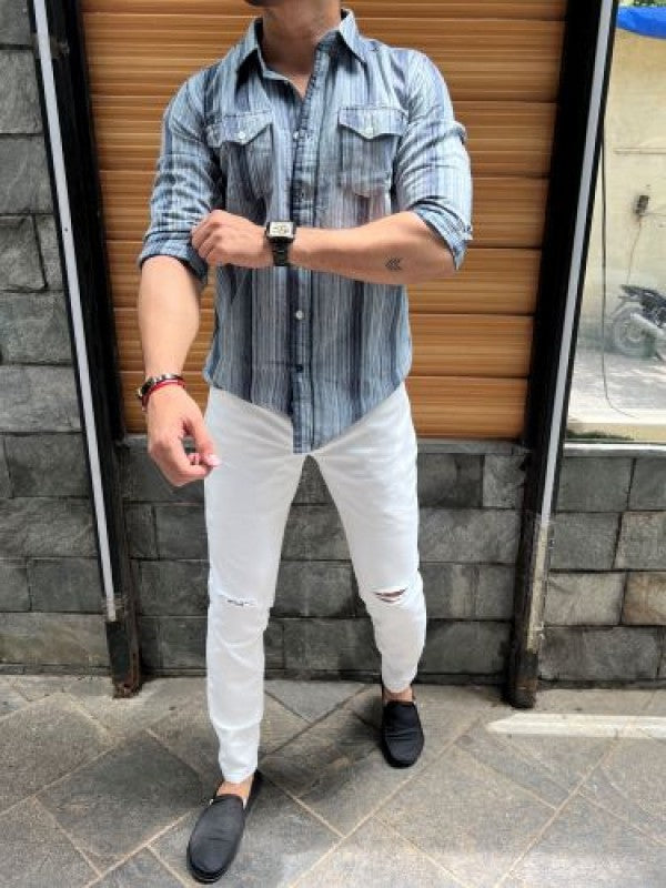 Cargo Striper Grey Fullsleeves Shirt