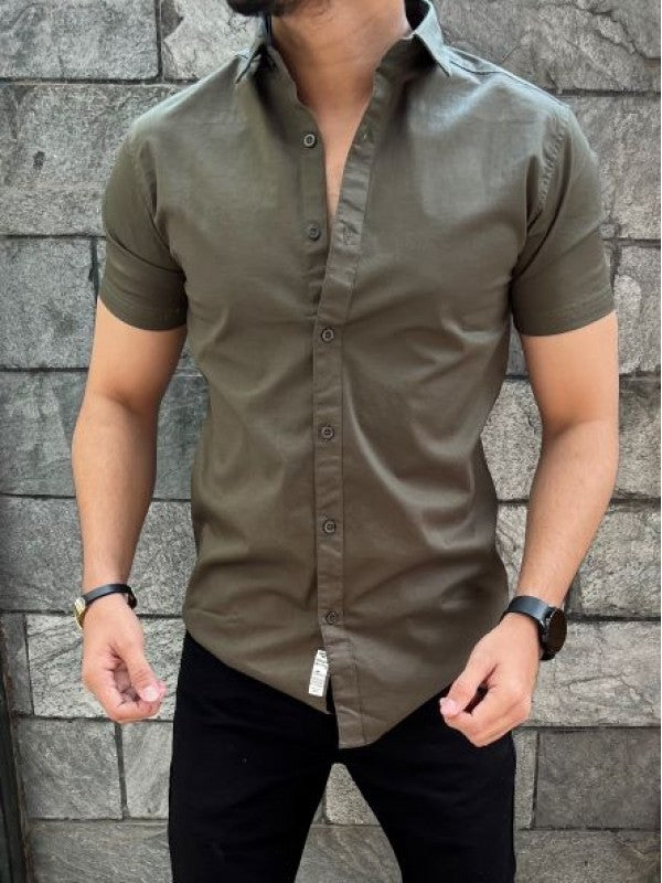 Cotton Lycra Half Olive Shirt