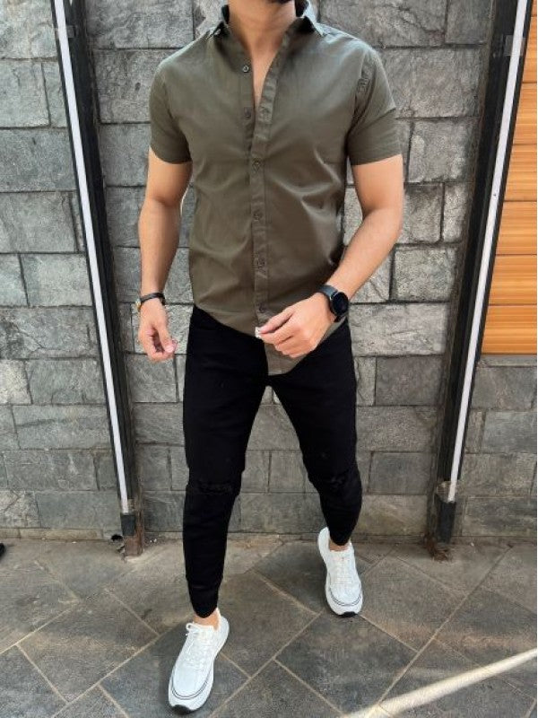 Cotton Lycra Half Olive Shirt