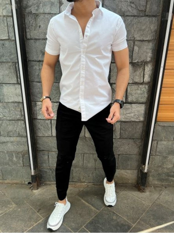 Cotton Lycra Half White Shirt