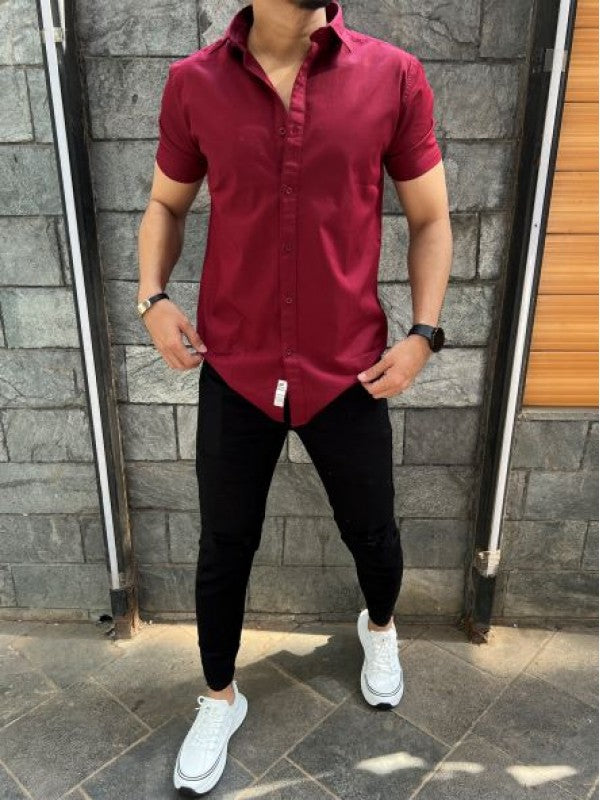 Cotton Lycra Half Maroon Shirt