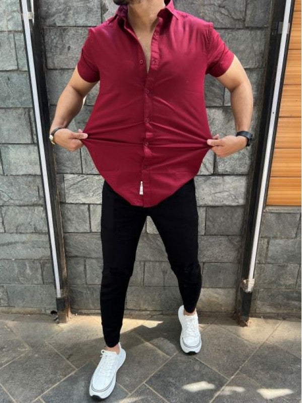 Cotton Lycra Half Maroon Shirt