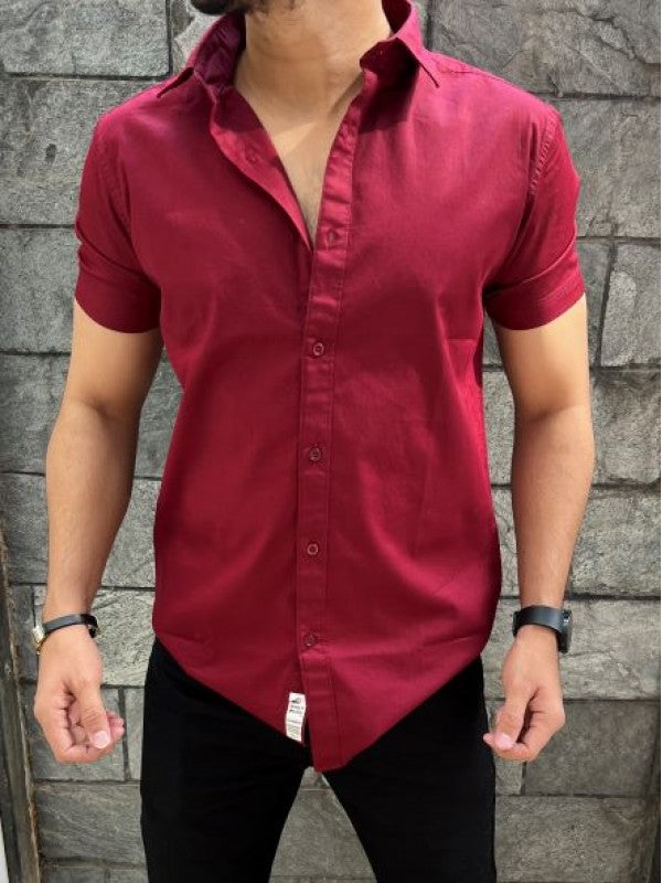 Cotton Lycra Half Maroon Shirt