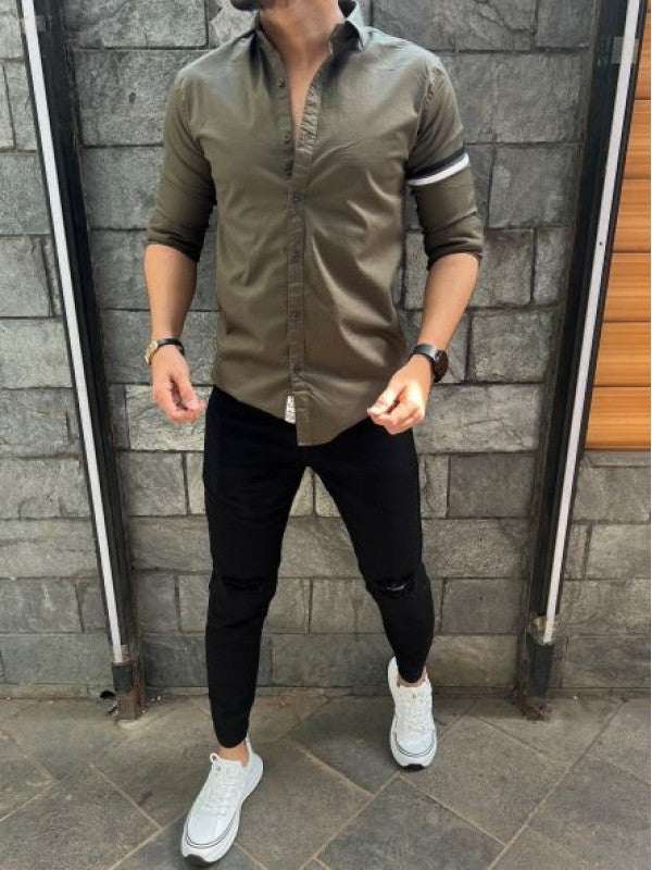 Twill Lycra Sleeve Tape Olive Shirt