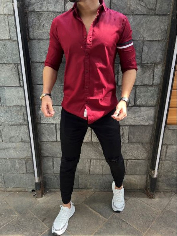 Twill Lycra Sleeve Tape Maroon Shirt