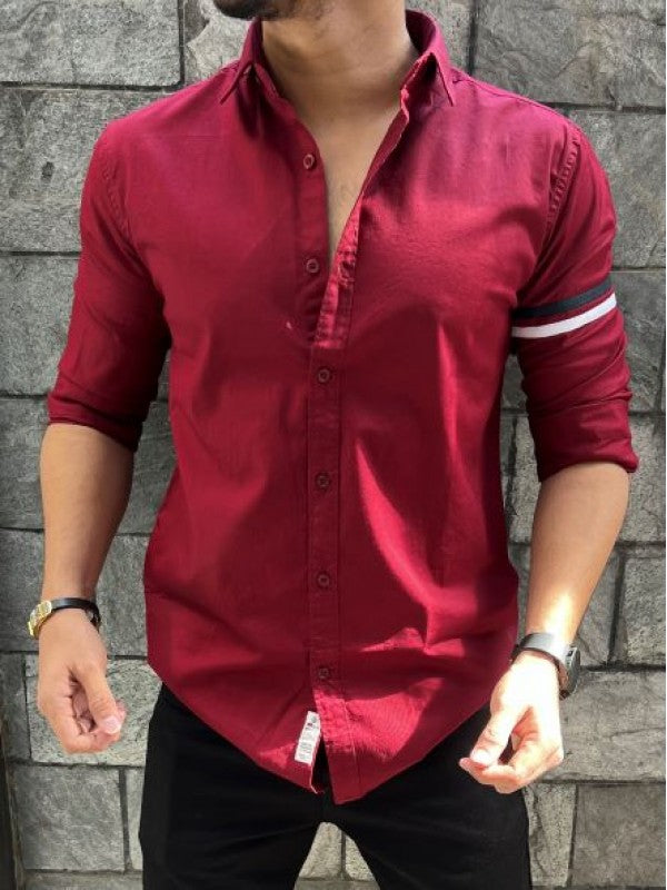 Twill Lycra Sleeve Tape Maroon Shirt