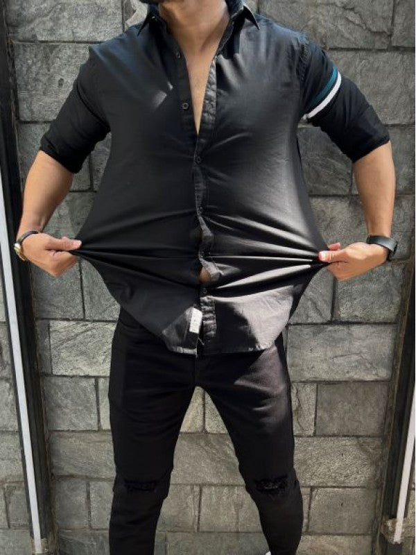 Twill Lycra Sleeve Tape Black Shirt