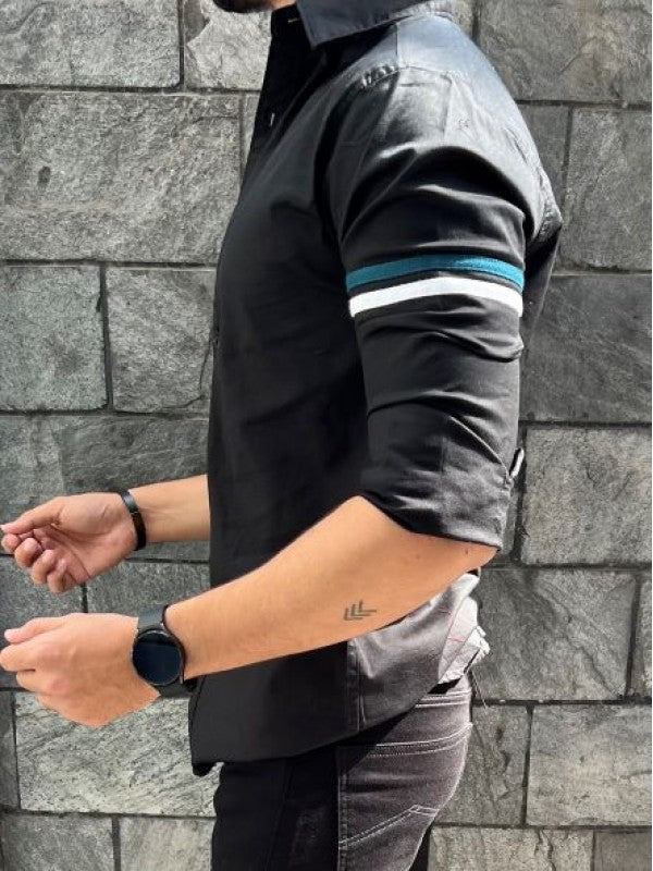 Twill Lycra Sleeve Tape Black Shirt