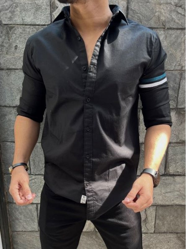 Twill Lycra Sleeve Tape Black Shirt