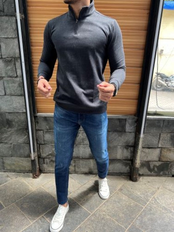 High Neck Dark Grey T-shirt