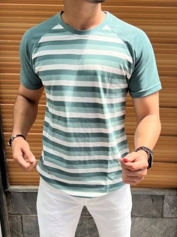 Matty Raglan Green Striper