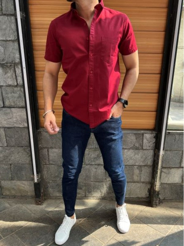 Linen Slub Half Maroon Shirt