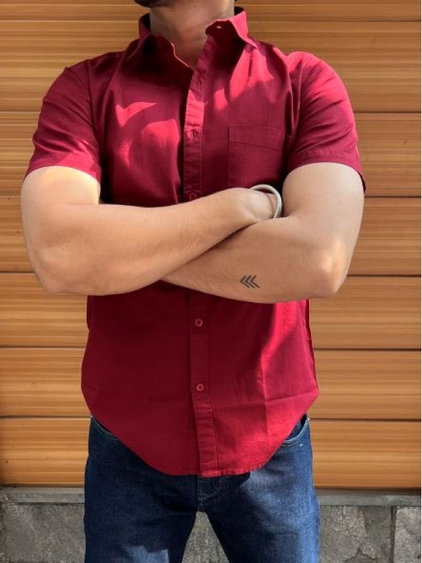 Linen Slub Half Maroon Shirt