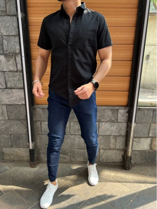 Linen Slub Half Black Shirt