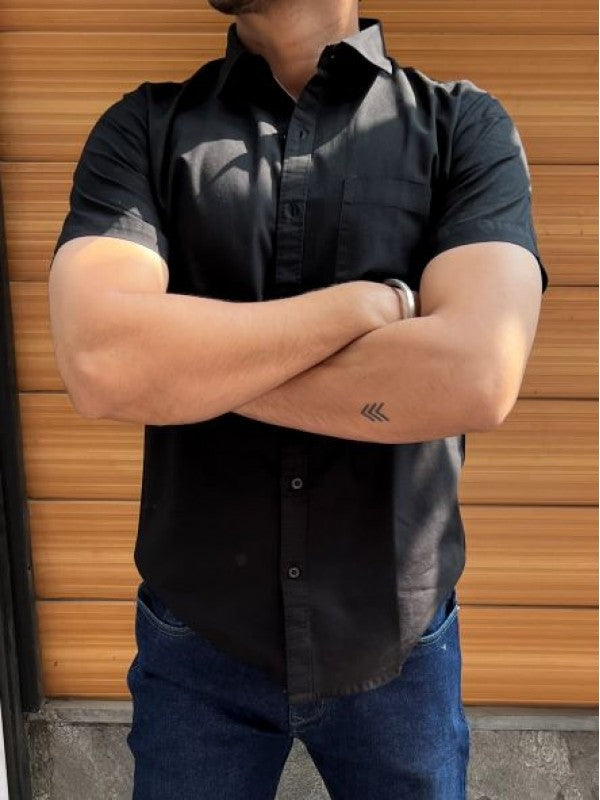 Linen Slub Half Black Shirt