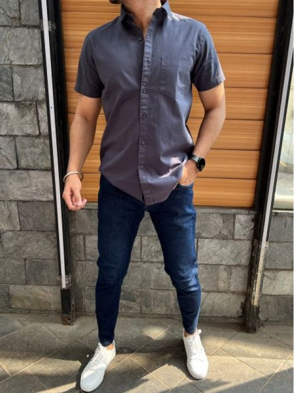 Linen Slub Half Dark Grey Shirt