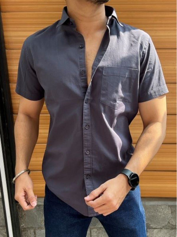 Linen Slub Half Dark Grey Shirt