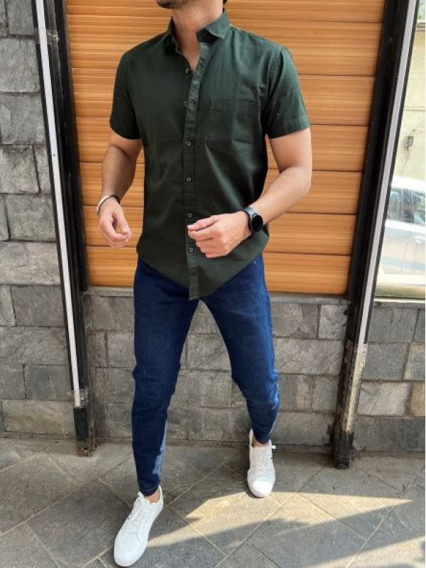 Linen Slub Half Olive Shirt