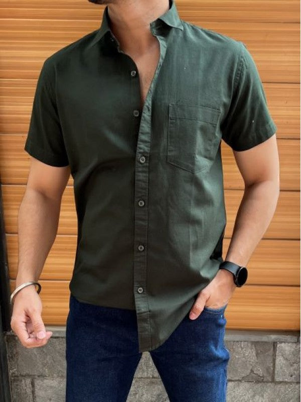 Linen Slub Half Olive Shirt