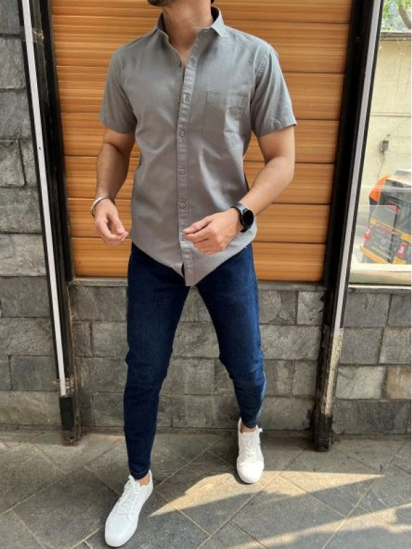 Linen Slub Half Grey Shirt