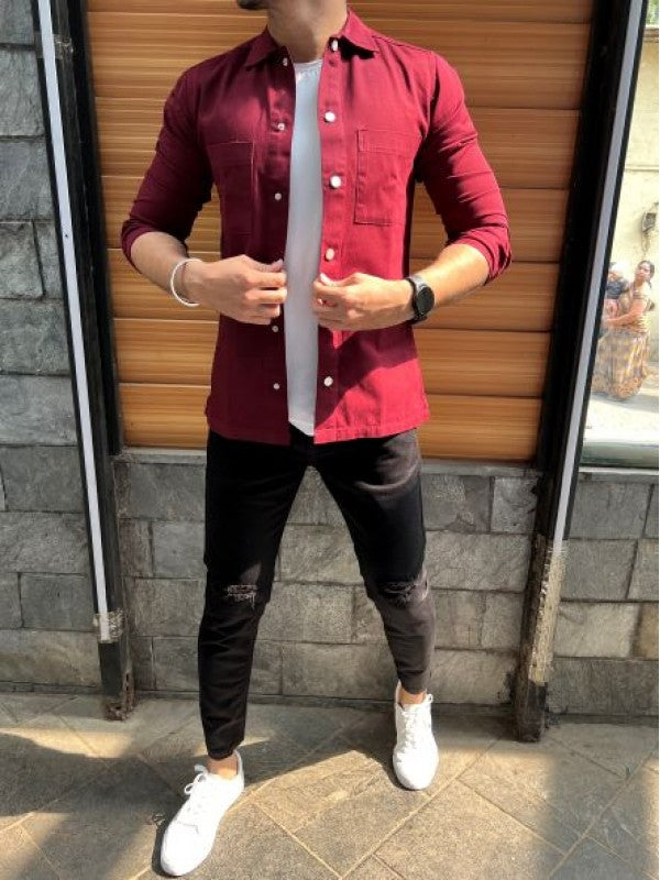 Heavy Twill Denim Maroon Jacket
