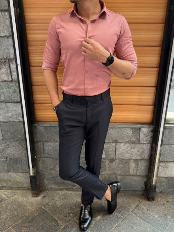 Stretchable Satin Peach Fullsleeve Shirt
