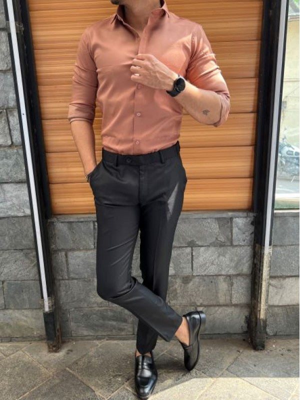 Stretchable Satin Rust Fullsleeve Shirt