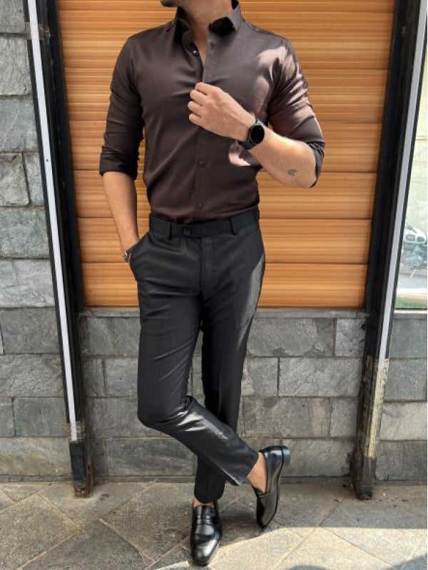 Stretchable Satin Brown Fullsleeve Shirt