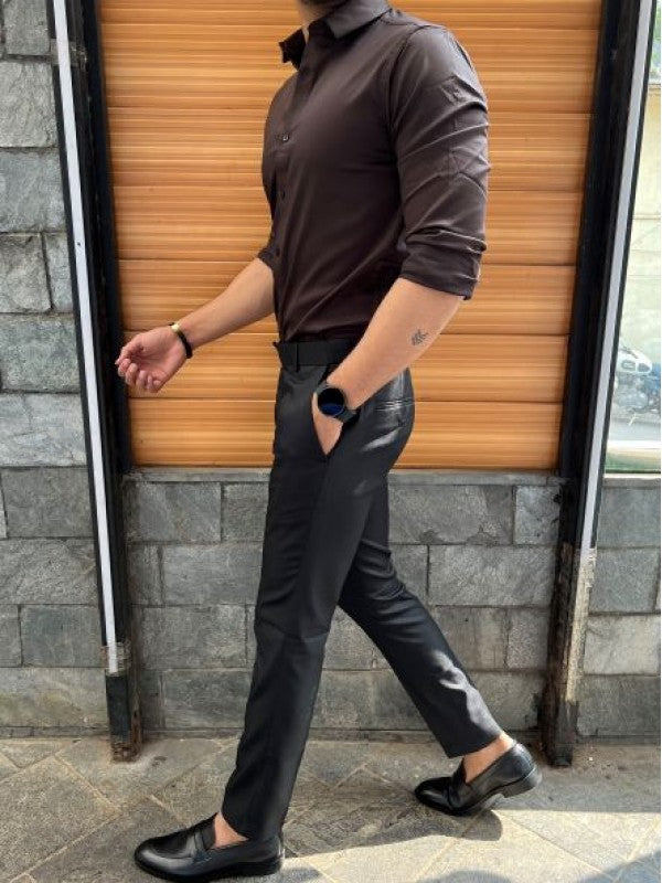 Stretchable Satin Brown Fullsleeve Shirt