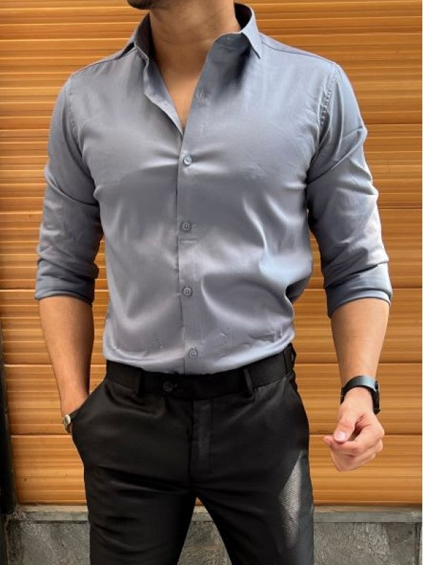 Stretchable Satin Grey Fullsleeve Shirt