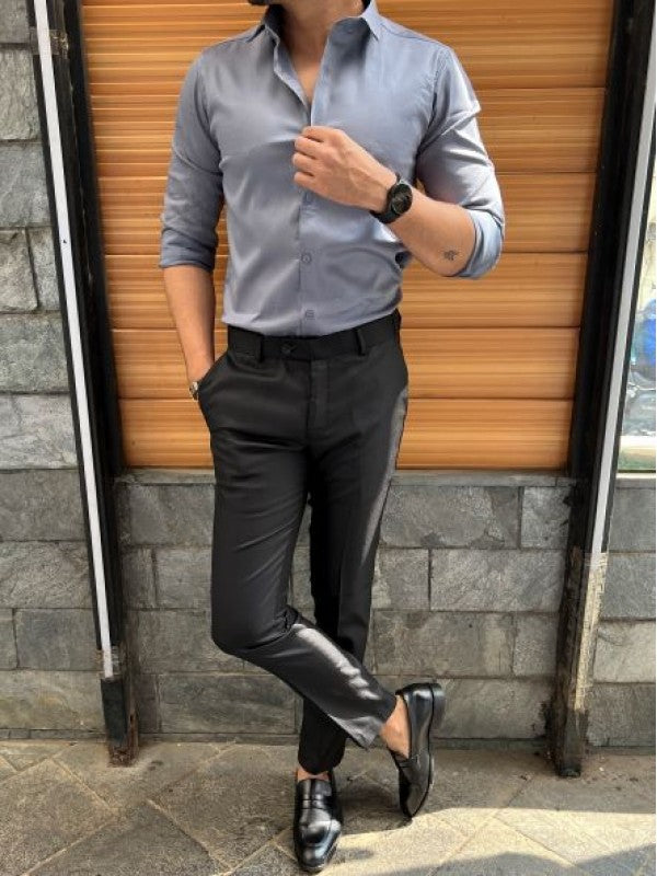 Stretchable Satin Grey Fullsleeve Shirt