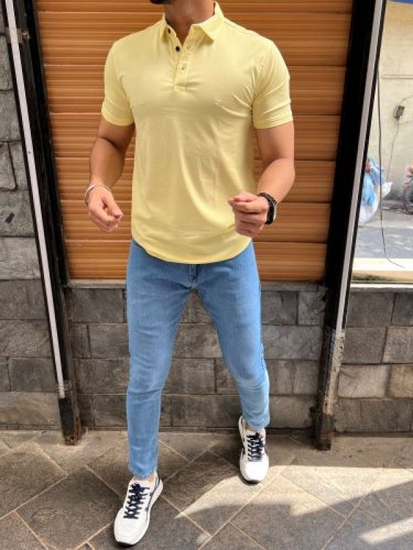 Tensil soft Stretchable Yellow Collar Tshirt