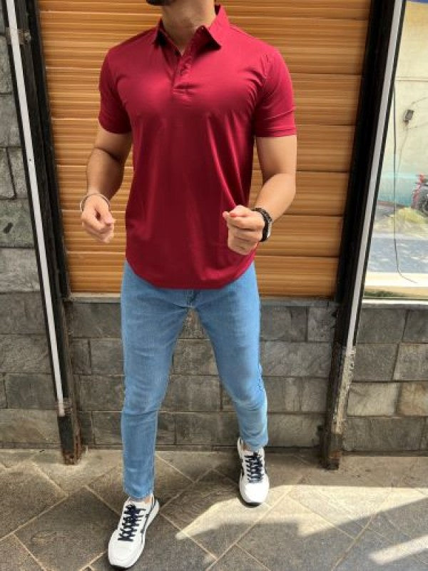 Tensil soft Stretchable Maroon Collar Tshirt