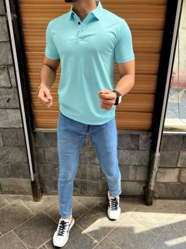 Tensil soft Stretchable Aqua Collar Tshirt
