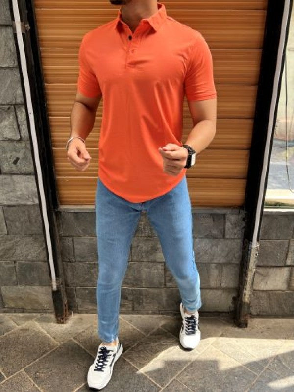 Tensil soft Stretchable Orange Collar Tshirt