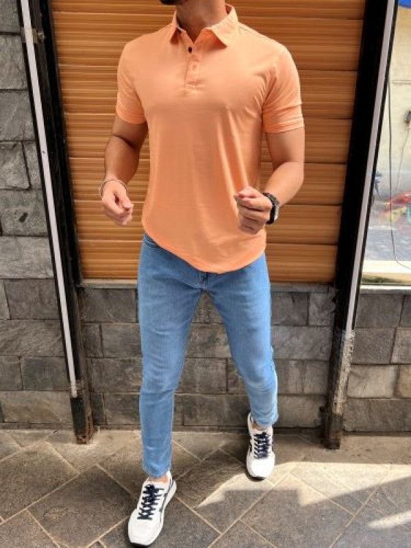 Tensil soft Stretchable Peach Collar Tshirt
